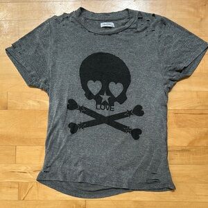 Lauren Moshi Charcoal Love Skull Tee S